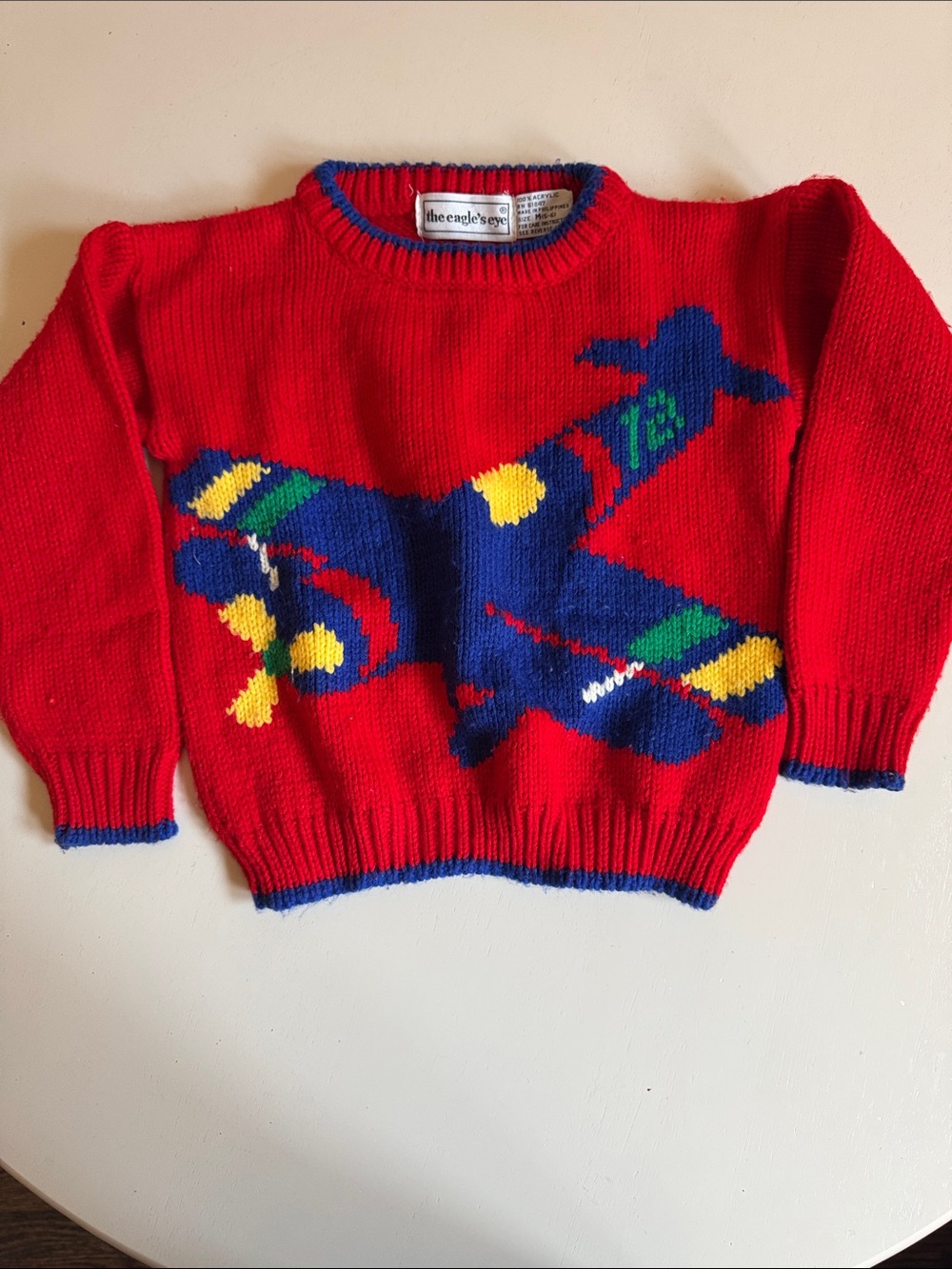 Vintage 90s Kids' Red Airplane Knit Sweater